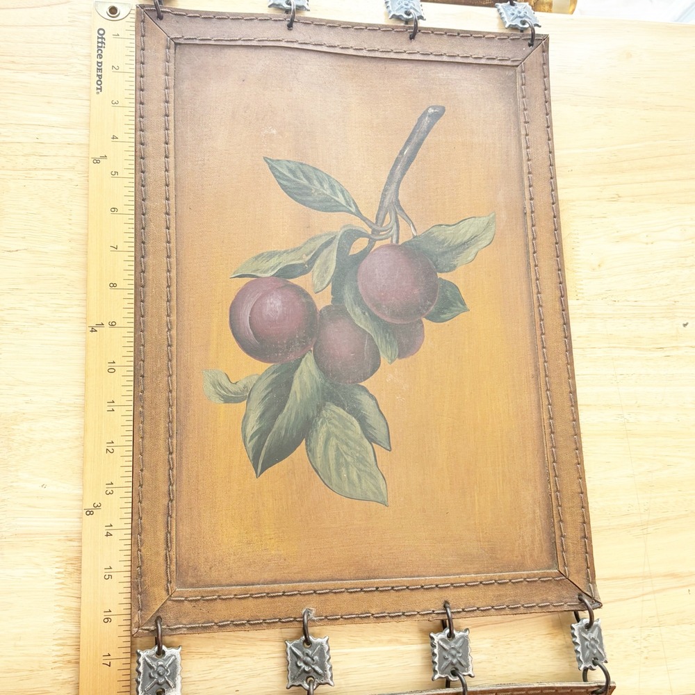 Vintage 4 Tier Fruit Botanical Wall Hanging Faux Leather 12x 68 Vertical Art - Picture 5 of 11